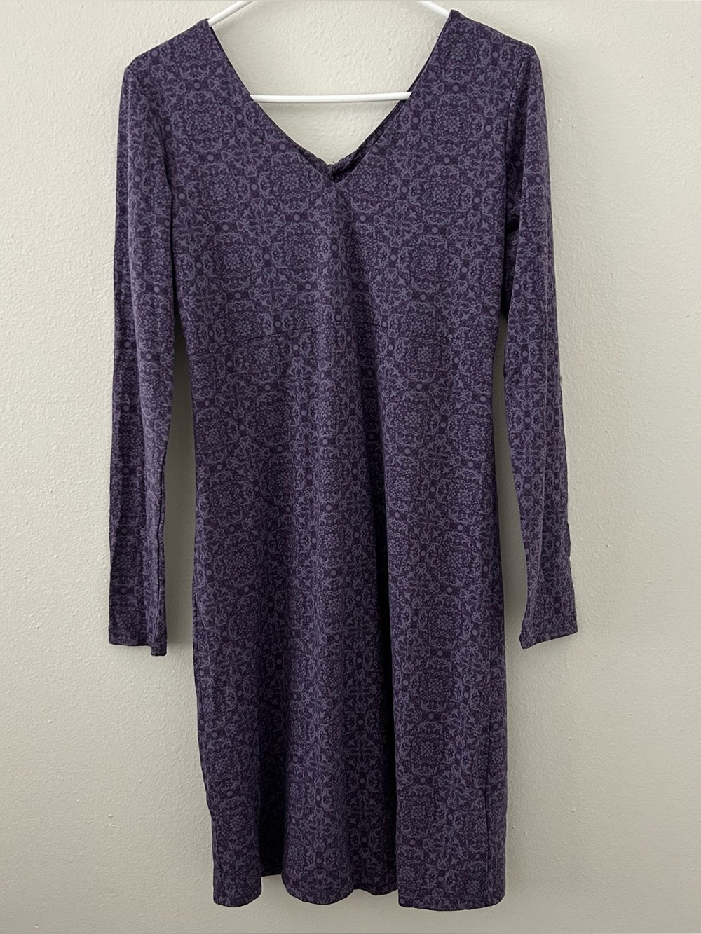 Kuhl Tahini Dress Women’s S Purple Geometric Print Long Sleeve Keyhole Back